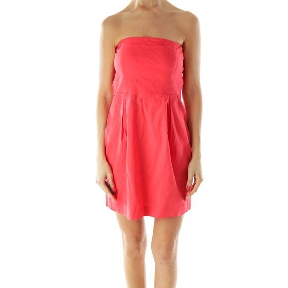Theory Red Strapless Linen Cocktail Dress - Picture 1 of 3